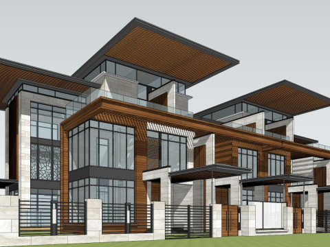 New Asian Style Townhouse Components SU 3D Model
