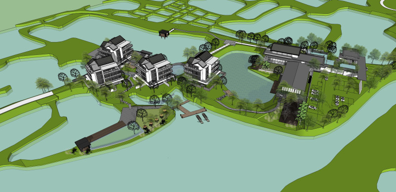 Resort hotel building SU model Modelo 3D .c4d .max .obj .3ds .fbx .stl .blend 