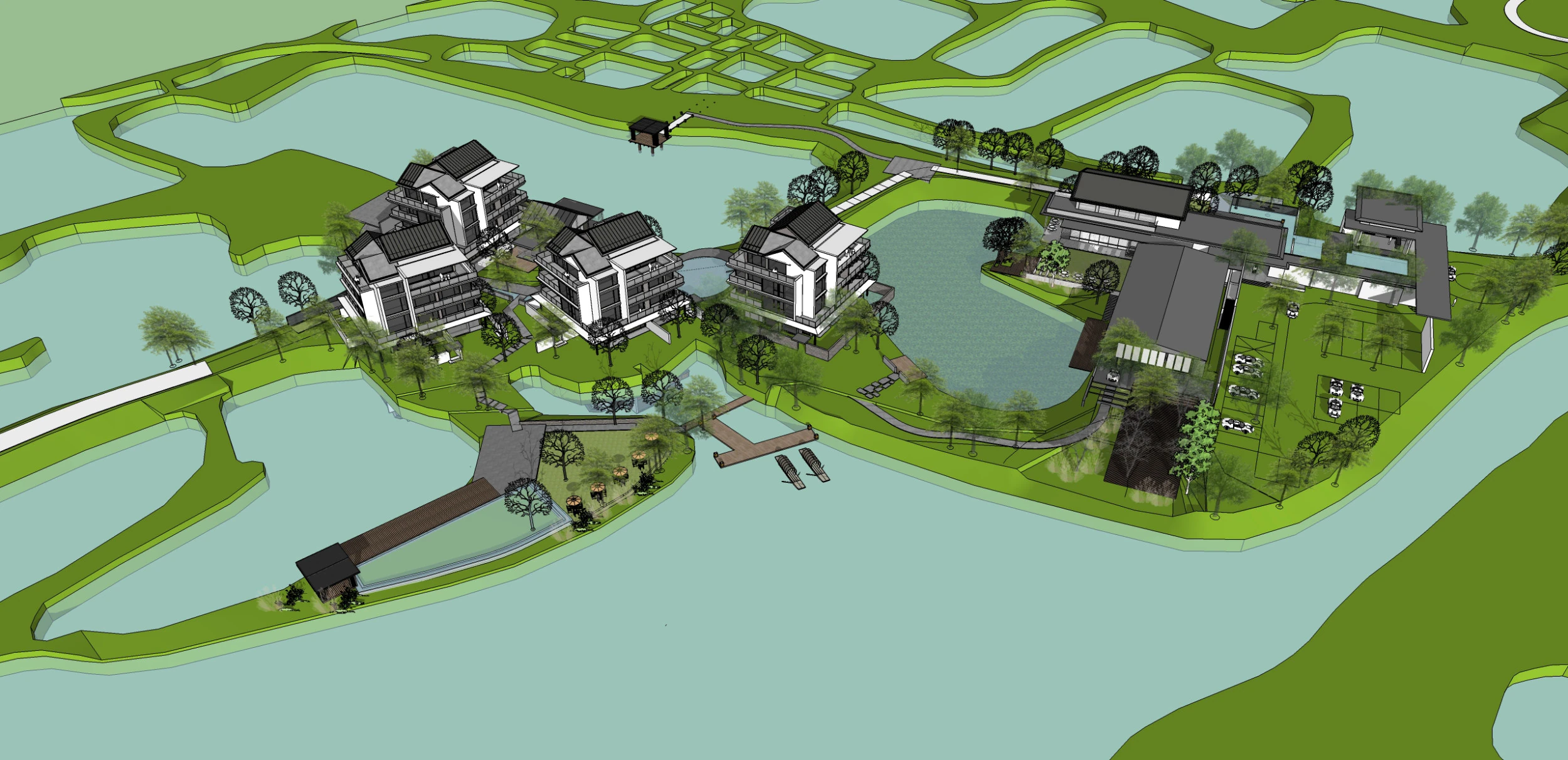 Resort hotel building SU model 3D Model .c4d .max .obj .3ds .fbx .stl .blend
