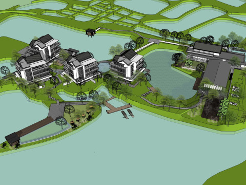 Resort hotel building SU model 3D Model