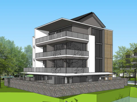 Resort hotel building SU model 3D Model