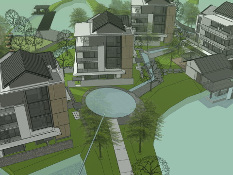Resort hotel building SU model Modelo 3D