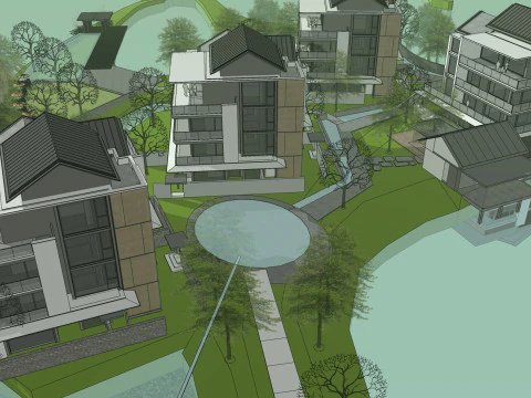 Resort hotel building SU model 3D Model