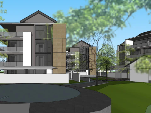 Resort hotel building SU model 3D Model