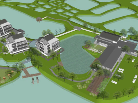 Resort hotel building SU model 3D Model