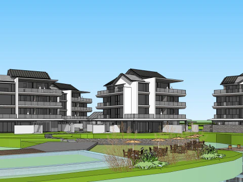 Resort hotel building SU model 3D Model