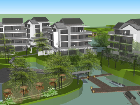 Resort hotel building SU model Modelo 3D