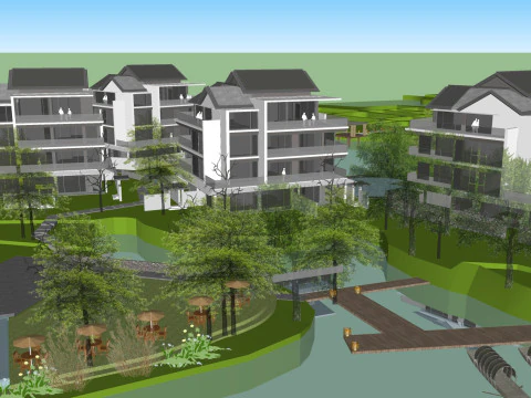 Resort hotel building SU model 3D Model