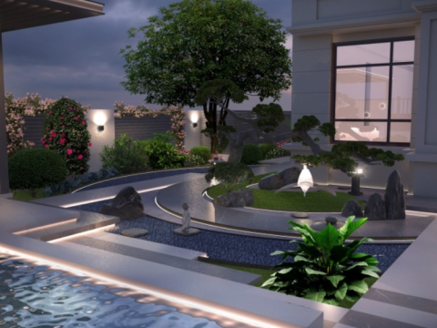 Small courtyard landscape design SU model 3D Model