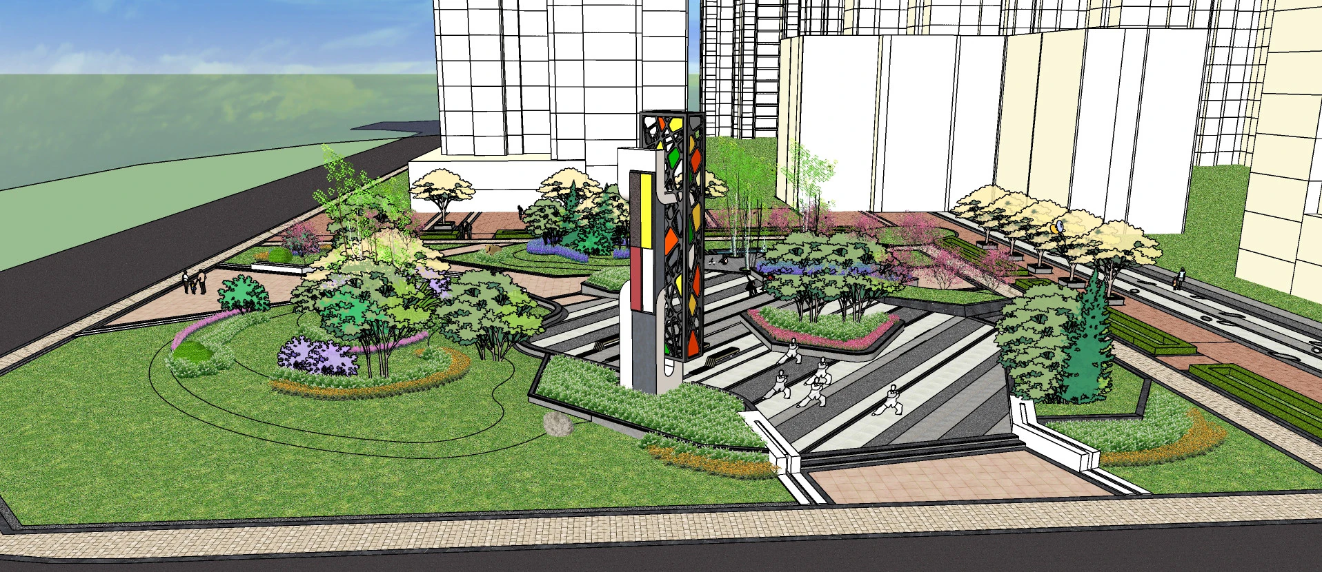 Small modern style square landscape design su model 3D Model .c4d .max .obj .3ds .fbx .stl .blend