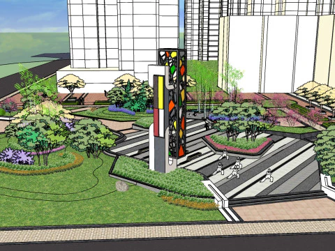 Small modern style square landscape design su model 3D Model