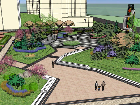 Small modern style square landscape design su model 3D Model
