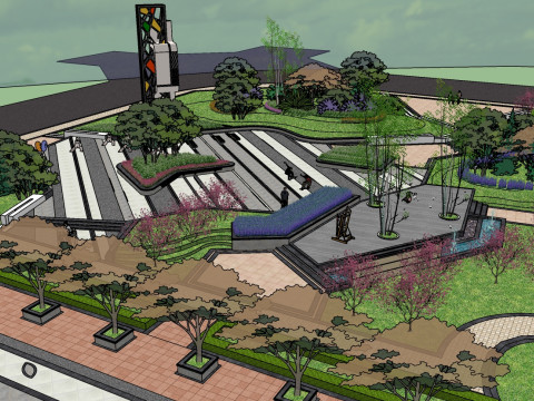 Small modern style square landscape design su model 3D 모델