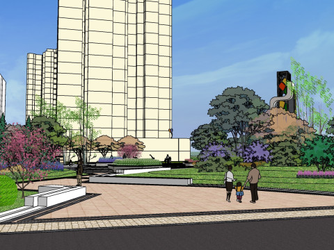 Small modern style square landscape design su model 3D 모델