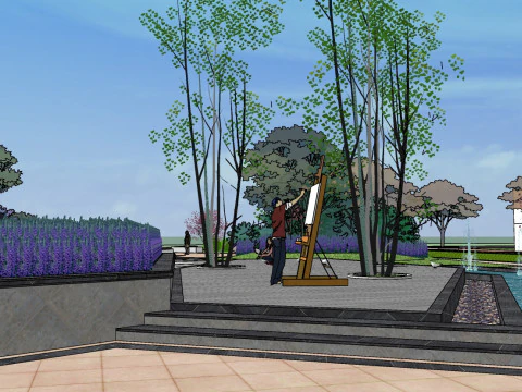 Small modern style square landscape design su model 3D Model
