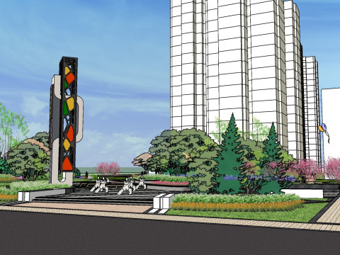Small modern style square landscape design su model 3D 모델