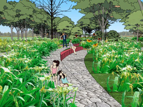 Model sketsa desain lanskap taman kecil Desain sketsa lanskap gaya Jepang Model 3D