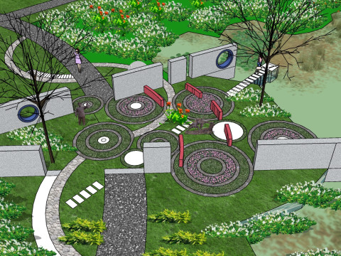 Small park landscape design sketchup model Japanese style landscape sketch design Modelo 3D