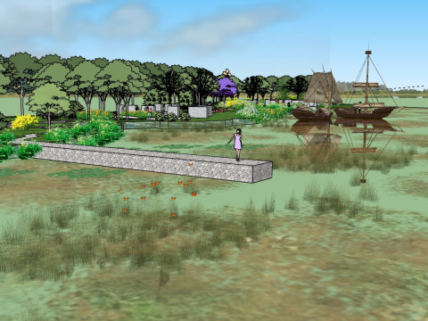 Small park landscape design sketchup model Japanese style landscape sketch design Modelo 3D