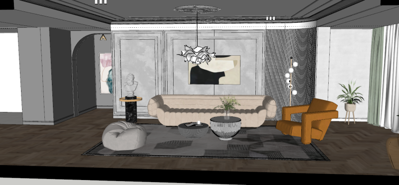 Fine design of French living room SU model Model 3D .c4d .max .obj .3ds .fbx .stl .blend 