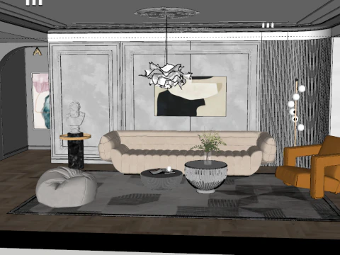 Fine design of French living room SU model 3D Model