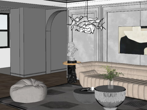 Fine design of French living room SU model Model 3D