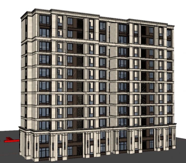 French style small high-rise standardized residential building SU model 3D Model .c4d .max .obj .3ds .fbx .stl .blend 