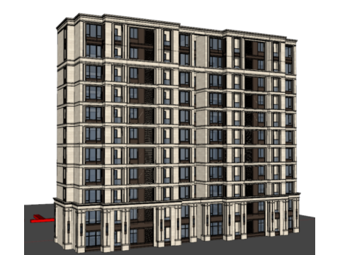 French style small high-rise standardized residential building SU model 3D Model