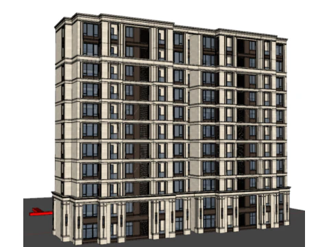 Modello SU di un piccolo edificio residenziale standardizzato a molti piani in stile francese Modello 3D