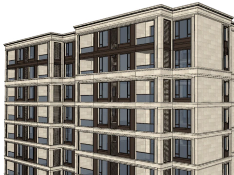 French style small high-rise standardized residential building SU model 3D Model