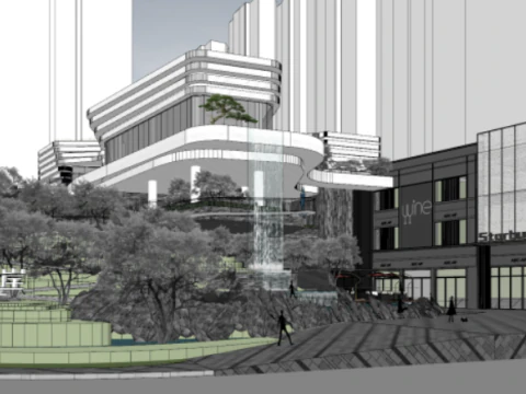 Wysokiej klasy model szkicu krajobrazu biura sprzedaży w South Bank w atmosferze mody, wiosennej bryzy Model 3D