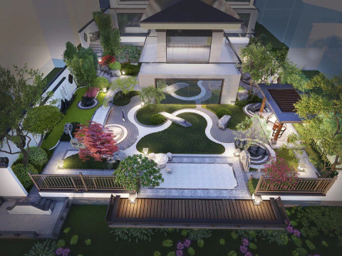 Wysokiej klasy klimatyczny projekt krajobrazu willi su model Model 3D
