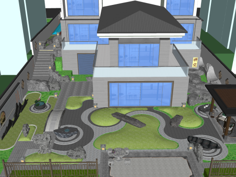 High-end atmospheric villa landscape design su model Modèle 3D