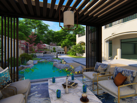 High-end villa outdoor courtyard landscape design fine su model 3D Modell