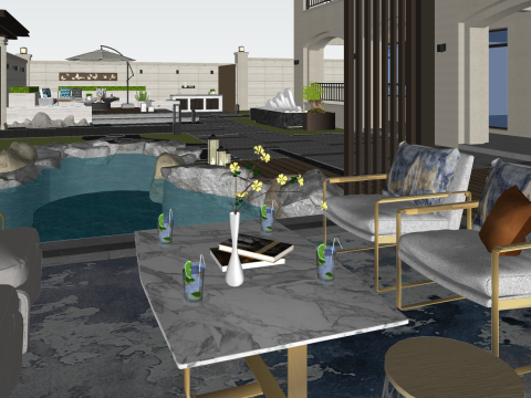 High-end villa outdoor courtyard landscape design fine su model 3D Modell