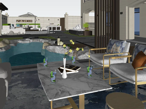 High-end villa outdoor courtyard landscape design fine su model 3D Model