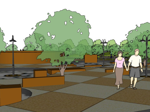 Sketchup de diseño de paisaje cuadrado de ocio multifuncional Modelo 3D