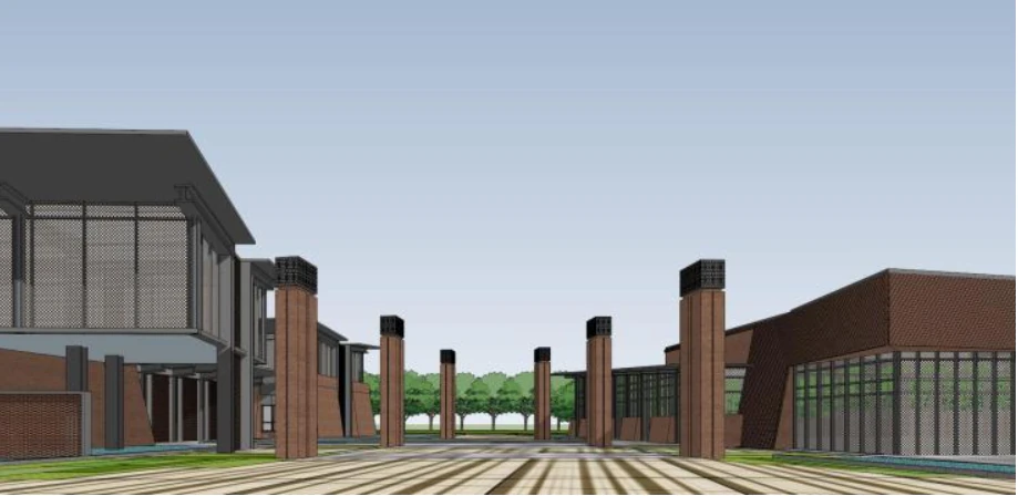 SU model of a multi-story red-brick office building 3D Model .c4d .max .obj .3ds .fbx .stl .blend 