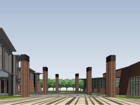 SU model of a multi-story red-brick office building 3D Model