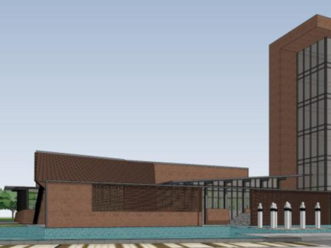 SU model of a multi-story red-brick office building Model 3D