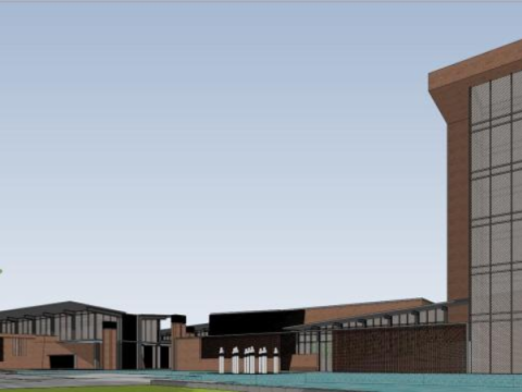 SU model of a multi-story red-brick office building Model 3D