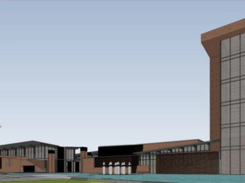 SU model of a multi-story red-brick office building 3D Model
