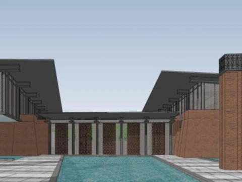 SU model of a multi-story red-brick office building 3D Model