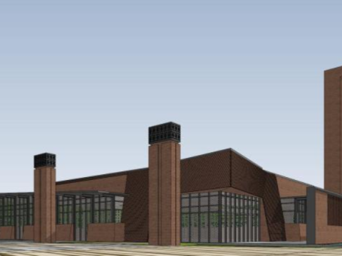 SU model of a multi-story red-brick office building Model 3D