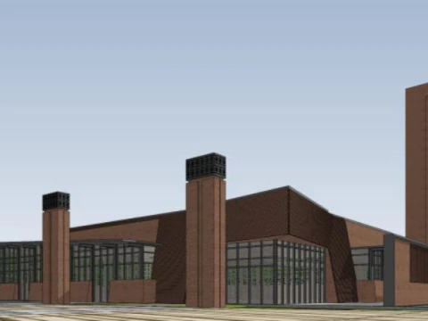 SU model of a multi-story red-brick office building 3D Model