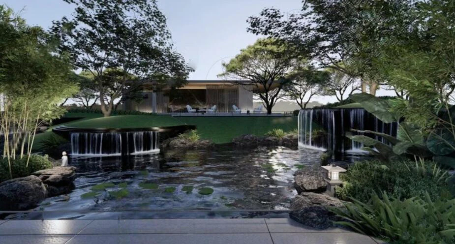 Su model of falling water features 3D Model .c4d .max .obj .3ds .fbx .stl .blend