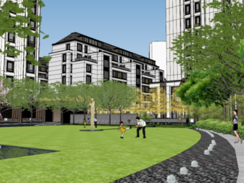 Diwang Mansion Modern and Elegant High RiseStacked Villa Area Landscape SU Model 3D Model