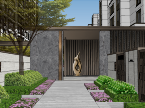 Diwang Mansion Modern and Elegant High RiseStacked Villa Area Landscape SU Model 3D 模型