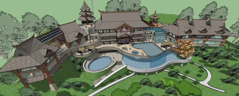High-end resort club-style park landscape design sketchup model 3D Model .c4d .max .obj .3ds .fbx .stl .blend 