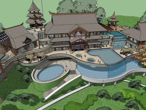 Ekskluzywny model szkicowy projektu krajobrazu parku w stylu klubu wypoczynkowego Model 3D